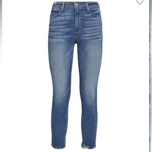 Paige Hoxton crop jeans with distressed bottoms